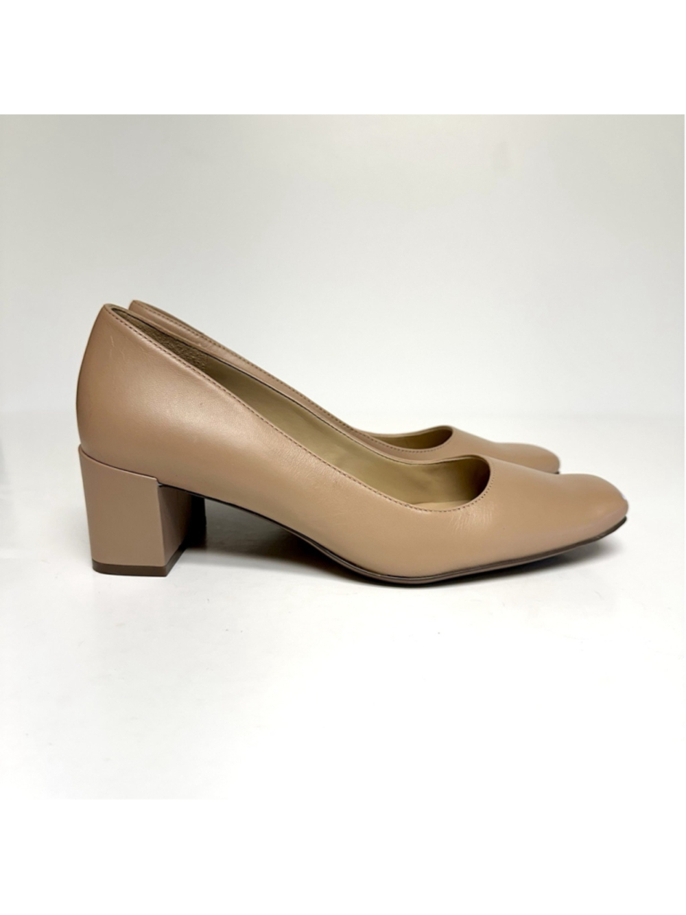 Naturalizer Karina Pumps Nude Gingersnap Leather Block Heel Square Toe Heels 9.5